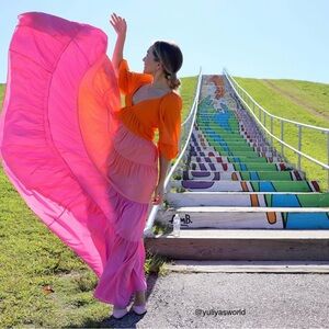 STAUD Meadow Colorblock Maxi Dress in Orange, Pink, and Purple XS